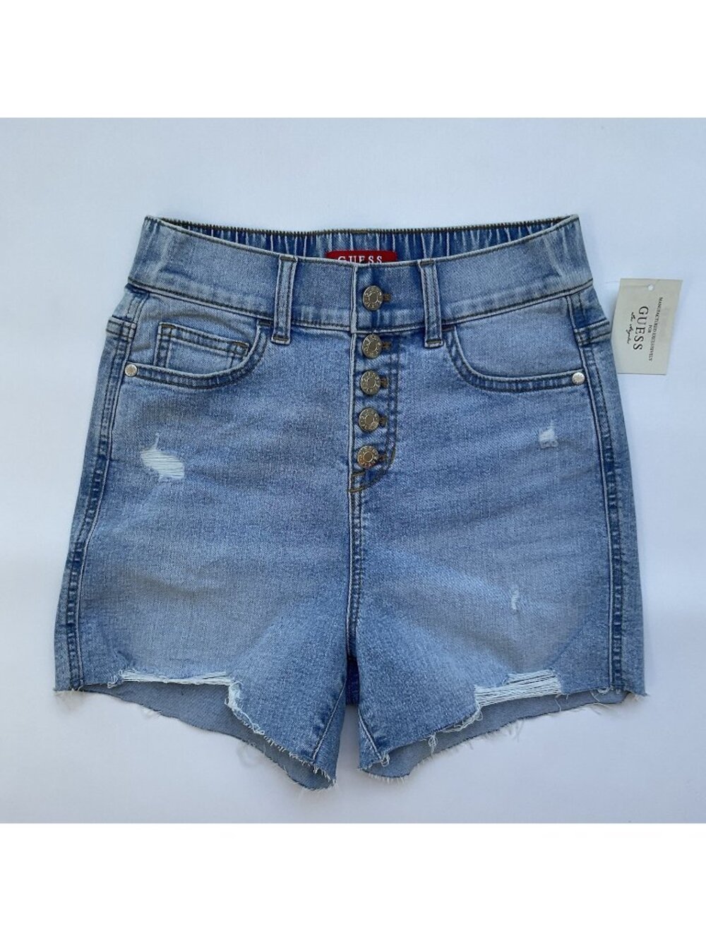 Guess Women’s Button High Waisted Short Elastic Waist In Light Blue Size 27